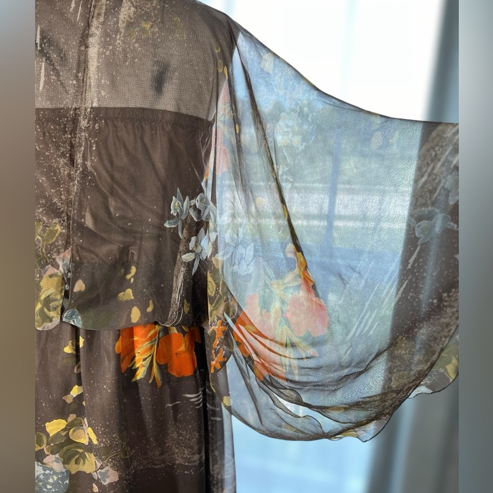 Vintage retro rare dress - 1970s sheer brown and multicolor dress Medium - Large - Picture 6 of 10